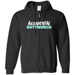 Accidental Buttmunch Unisex Zip Hoodie - Black / S