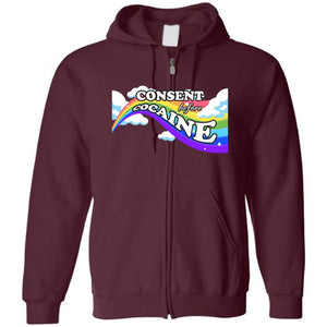 Consent before Cocaine Unisex Zip Hoodie - Maroon / S
