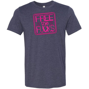 Free The Fucks Pink Neon Unisex Premium Tee - Heather Midnight Navy / XS