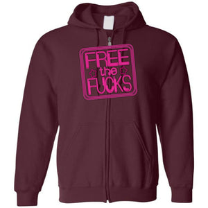 Free The Fucks Pink Neon Unisex Zip Hoodie - Maroon / S