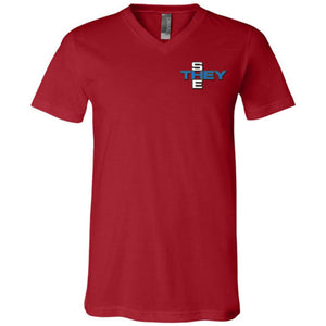 Pronoun Crossword They She Unisex Premium V-Neck Tee - Canvas Red / S