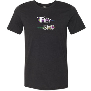 Pronoun Wishing Star They She Unisex Premium Tee - Black Heather / XS