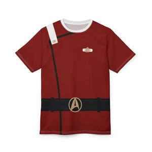 Trek Uniform Tee Movie - Command White - Unisex AOP Tee - Monster Maroon - All Over Prints