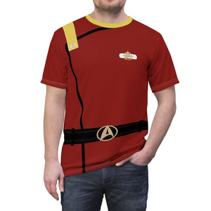 Trek Uniform Tee Movie - Operations Gold - Unisex AOP Tee - Monster Maroon - All Over Prints