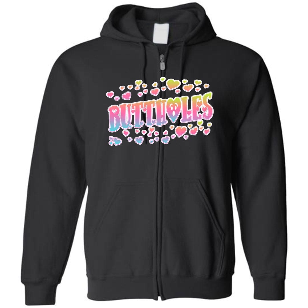Chatty Fam Buttholes & Hearts Unisex Zip Hoodie - Black / S