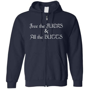 Chatty Fam Free the FUCKS & All the BUTTS Unisex Zip Hoodie - Navy / S