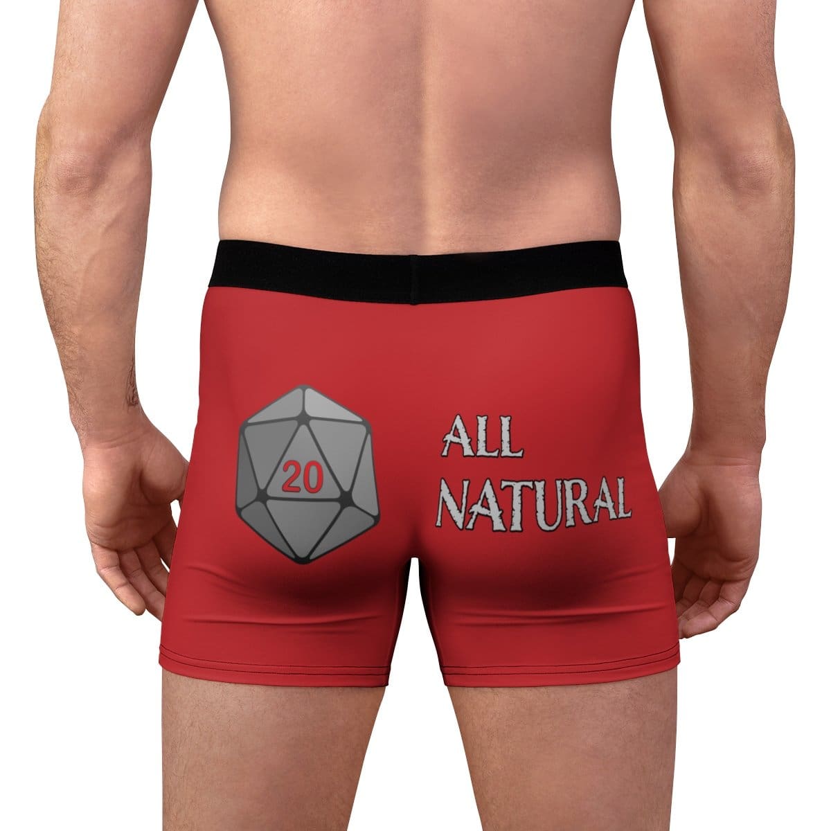 D20 All Natural - Grey on Red Boxer Briefs - L / Black Seams - All Over Prints