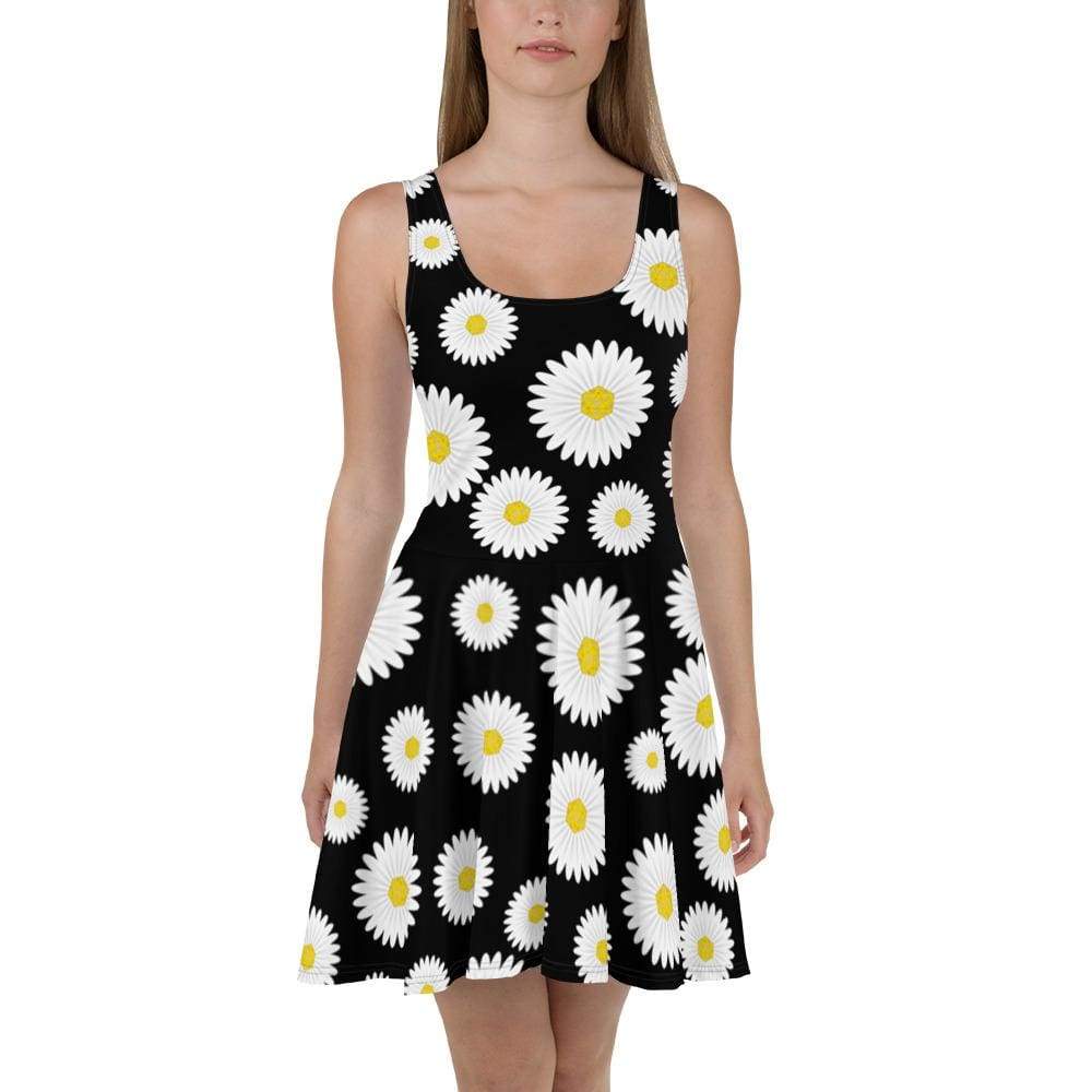 daisy skater dress Yumi Navy Daisy Mirror Placement Skater Dress With Angel Sleeves