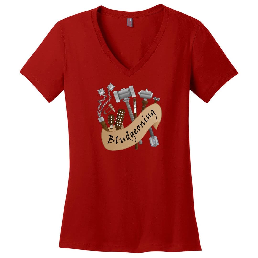 D&D What’s Your Damage? Bludgeoning Womens Premium V-Neck Tee - Red / XS