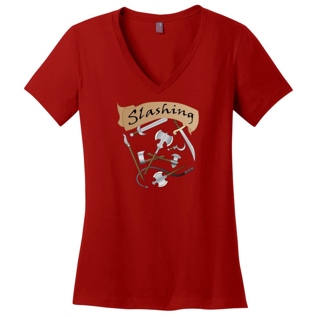 D&D What’s Your Damage? Slashing Womens Premium V-Neck Tee - Red / XS