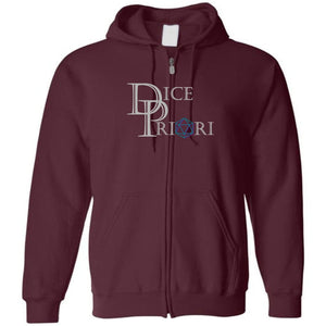 Dice Priori Classic Text Logo Dark Unisex Zip Hoodie - Maroon / S