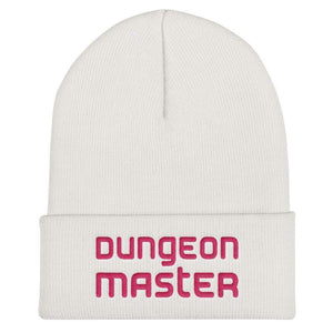 Dungeon Master DM Modern Pink Cuffed Beanie / Tuque - White
