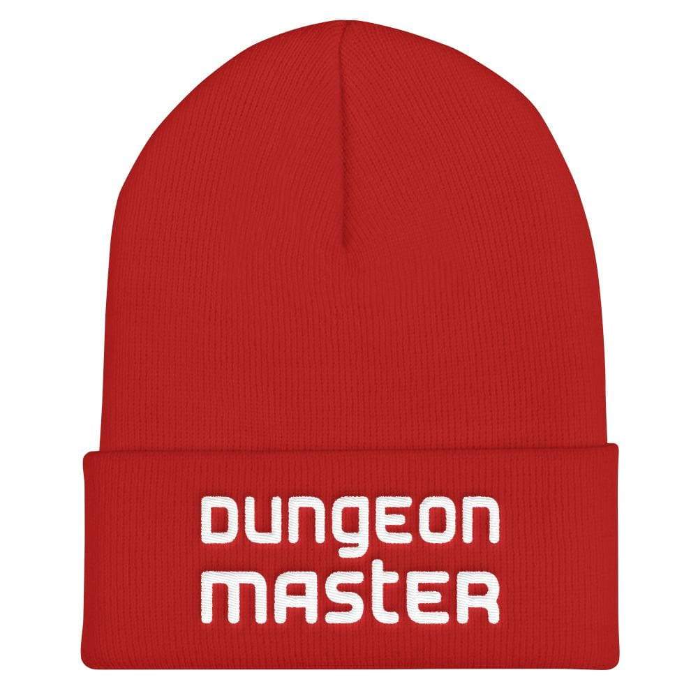 Dungeon Master DM Modern White Cuffed Beanie / Tuque - Red