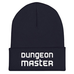 Dungeon Master DM Modern White Cuffed Beanie / Tuque - Navy