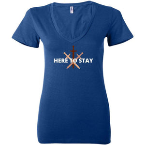 HTS Here To Stay Centered Dark TS Womens Premium Deep V-Neck Tee - True Royal / S
