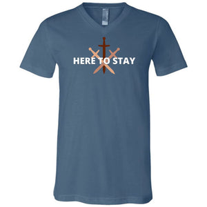 HTS Here To Stay Centered Dark Unisex Premium V-Neck Tee - Steel Blue / S