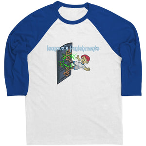 Isonove’s Punishments Door Kick Unisex 3/4 Sleeve Raglan Tee - White/ True Royal / S - Apparel