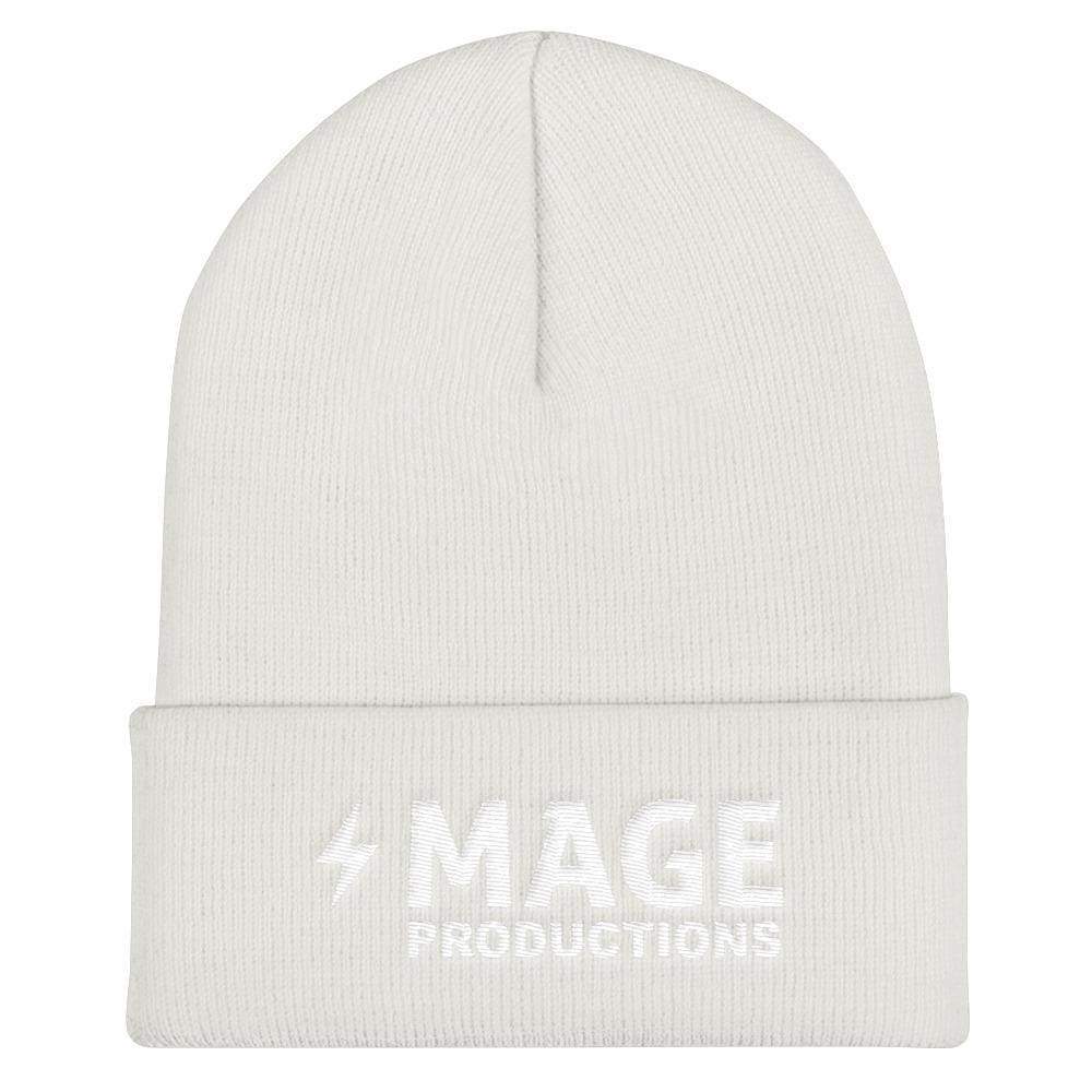 Mage Productions Classic Logo Cuffed Beanie / Tuque - White Lettering - White