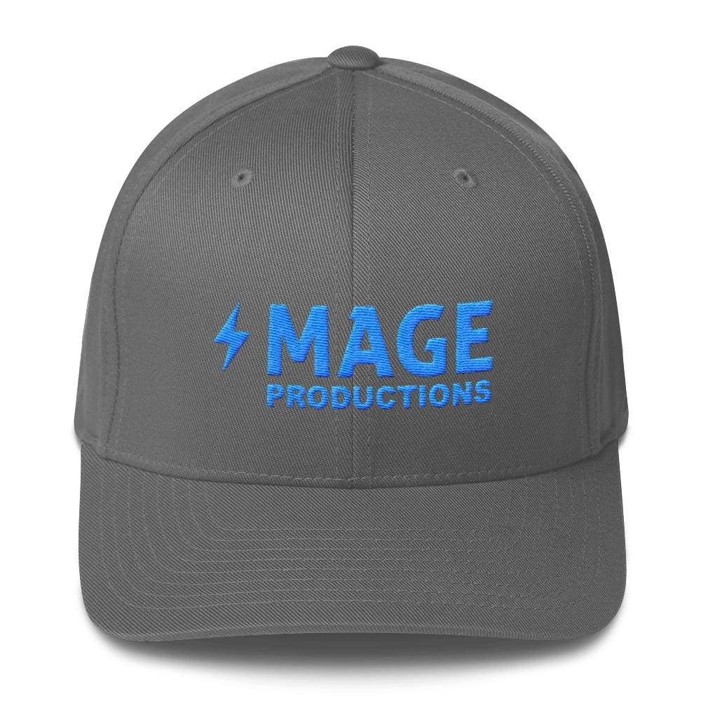 Mage Productions Classic Logo Structured Twill Flexfit Cap - Teal Lettering - Grey / S/M