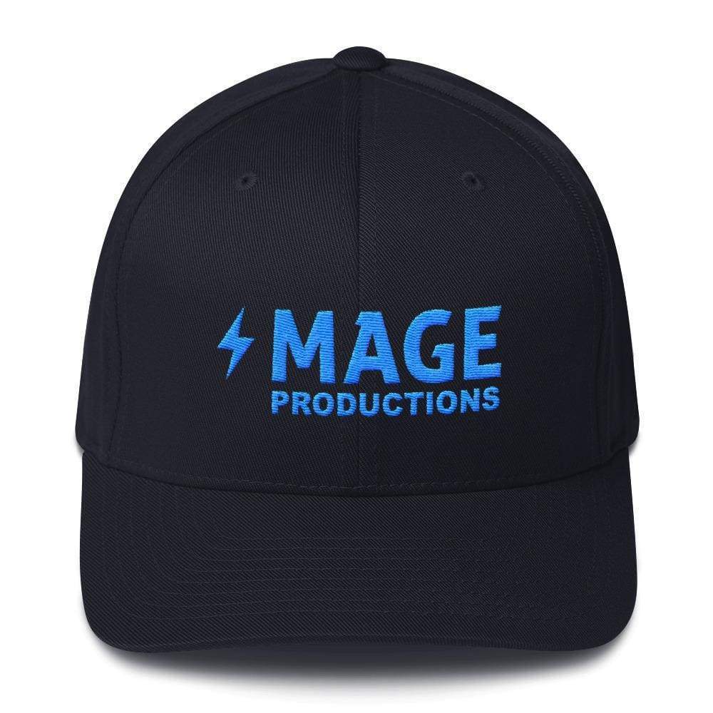 Mage Productions Classic Logo Structured Twill Flexfit Cap - Teal Lettering - Dark Navy / S/M