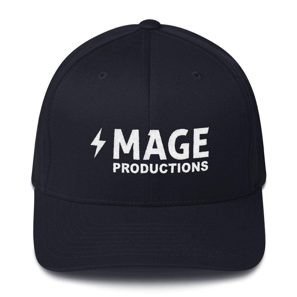 Mage Productions Classic Logo Structured Twill Flexfit Cap - White Lettering - Dark Navy / S/M
