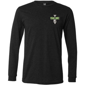 Pronoun Crossword She They Unisex Premium Long Sleeve Tee - Dark Grey Heather / XS