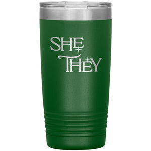 Pronoun Wishing Star She They 20oz Vacuum Tumbler - Green - Tumblers