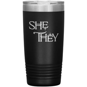 Pronoun Wishing Star She They 20oz Vacuum Tumbler - Black - Tumblers