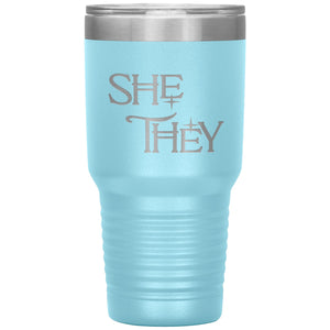 Pronoun Wishing Star She They 30oz Vacuum Tumbler - Light Blue - Tumblers