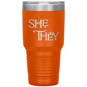 Pronoun Wishing Star She They 30oz Vacuum Tumbler - Orange - Tumblers