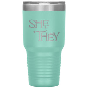 Pronoun Wishing Star She They 30oz Vacuum Tumbler - Teal - Tumblers