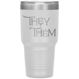Pronoun Wishing Star They Them 30oz Vacuum Tumbler - White - Tumblers