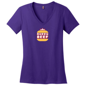 Queen Beef Retroverse Logo Womens Premium V-Neck Tee - Purple / XS