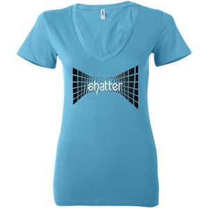 Shatter Dark Womens Premium Deep V-Neck Tee - Turquoise / S
