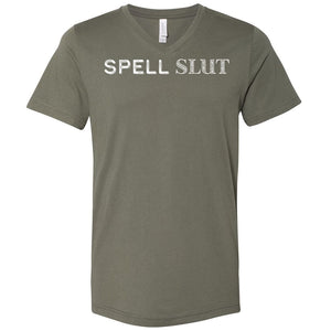 Spell Slut Unisex Premium V-Neck Tee - Military Green / S