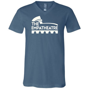 The Empatheatre Logo White Unisex Premium V-Neck Tee - Steel Blue / S
