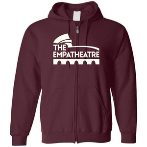 The Empatheatre Logo White Unisex Zip Hoodie - Maroon / S