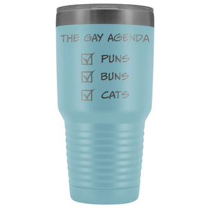 The Gay Agenda - Puns & Buns & Cats 30oz Vacuum Tumbler - Light Blue - Tumblers