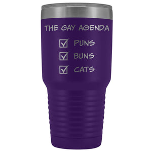 The Gay Agenda - Puns & Buns & Cats 30oz Vacuum Tumbler - Purple - Tumblers