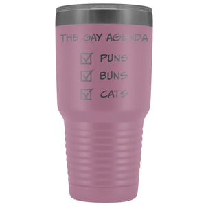 The Gay Agenda - Puns & Buns & Cats 30oz Vacuum Tumbler - Light Purple - Tumblers