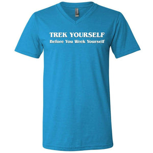 Trek Yourself Unisex Premium V-Neck Tee - Neon Blue / S