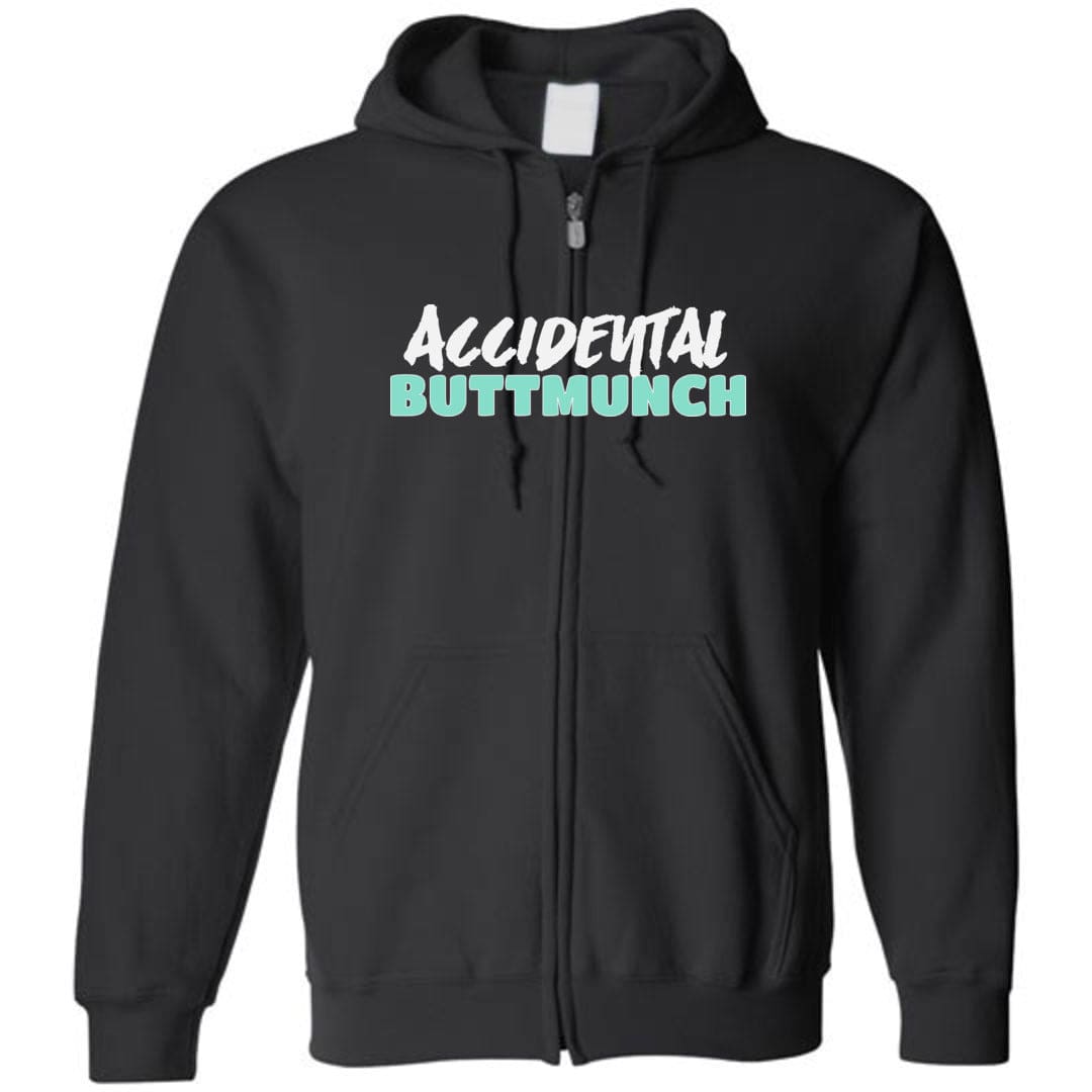 Accidental Buttmunch Unisex Zip Hoodie - Black / S