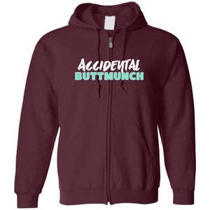 Accidental Buttmunch Unisex Zip Hoodie - Maroon / S