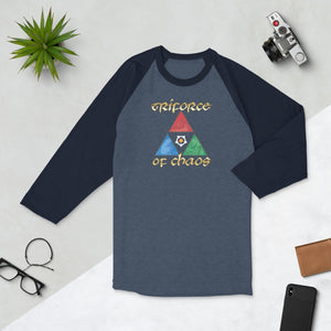 Arkenholdt Triforce of Chaos Unisex Premium 3/4 Sleeve Raglan - Heather Denim/Navy / XS