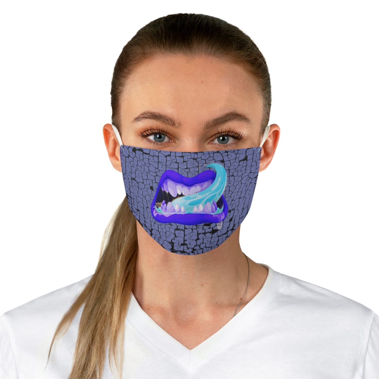 Blue Monster Mouth Fabric Face Mask - One size - Accessories