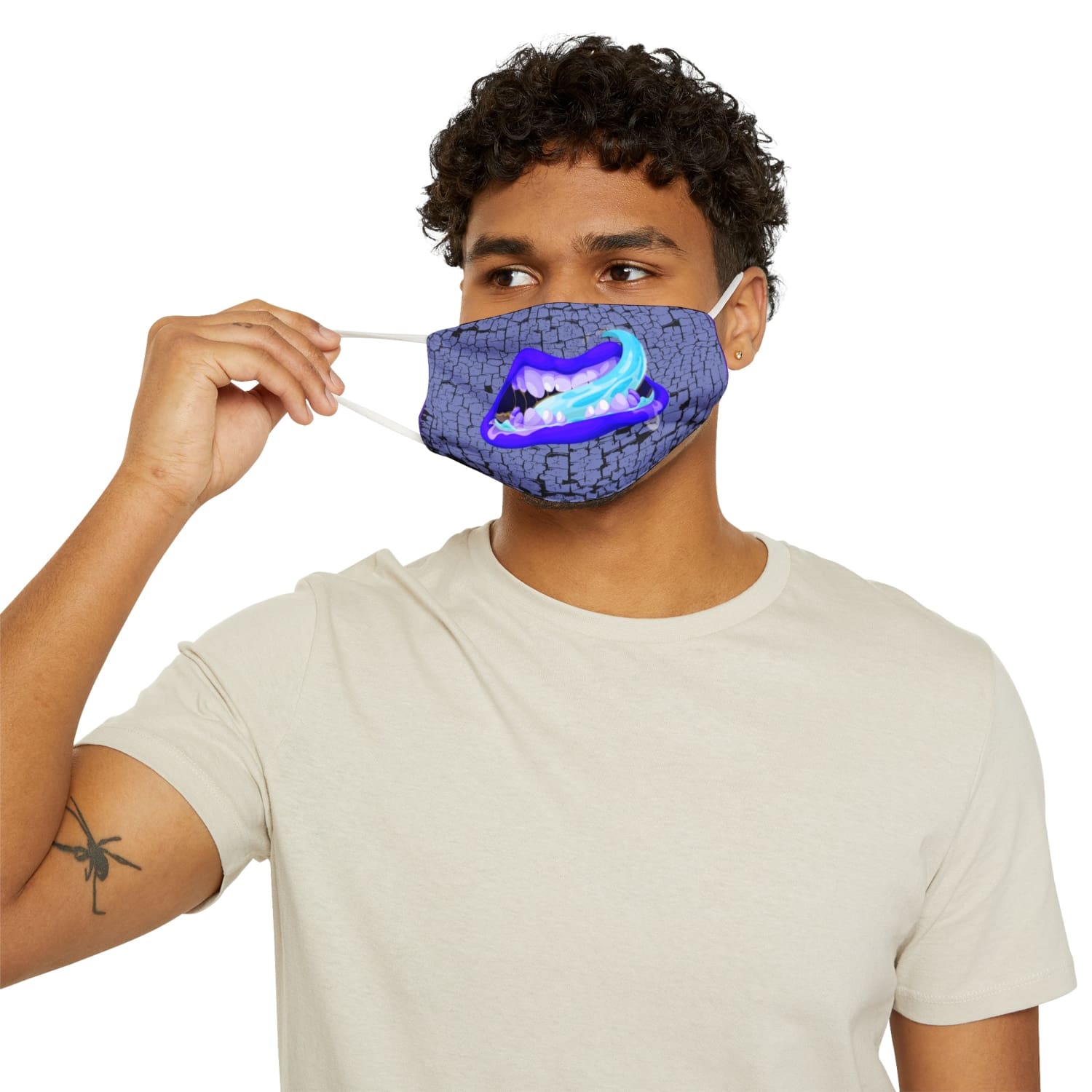 Blue Monster Mouth Snug-Fit Fabric Face Mask - 7.3’’ × 4.5’’ - Accessories
