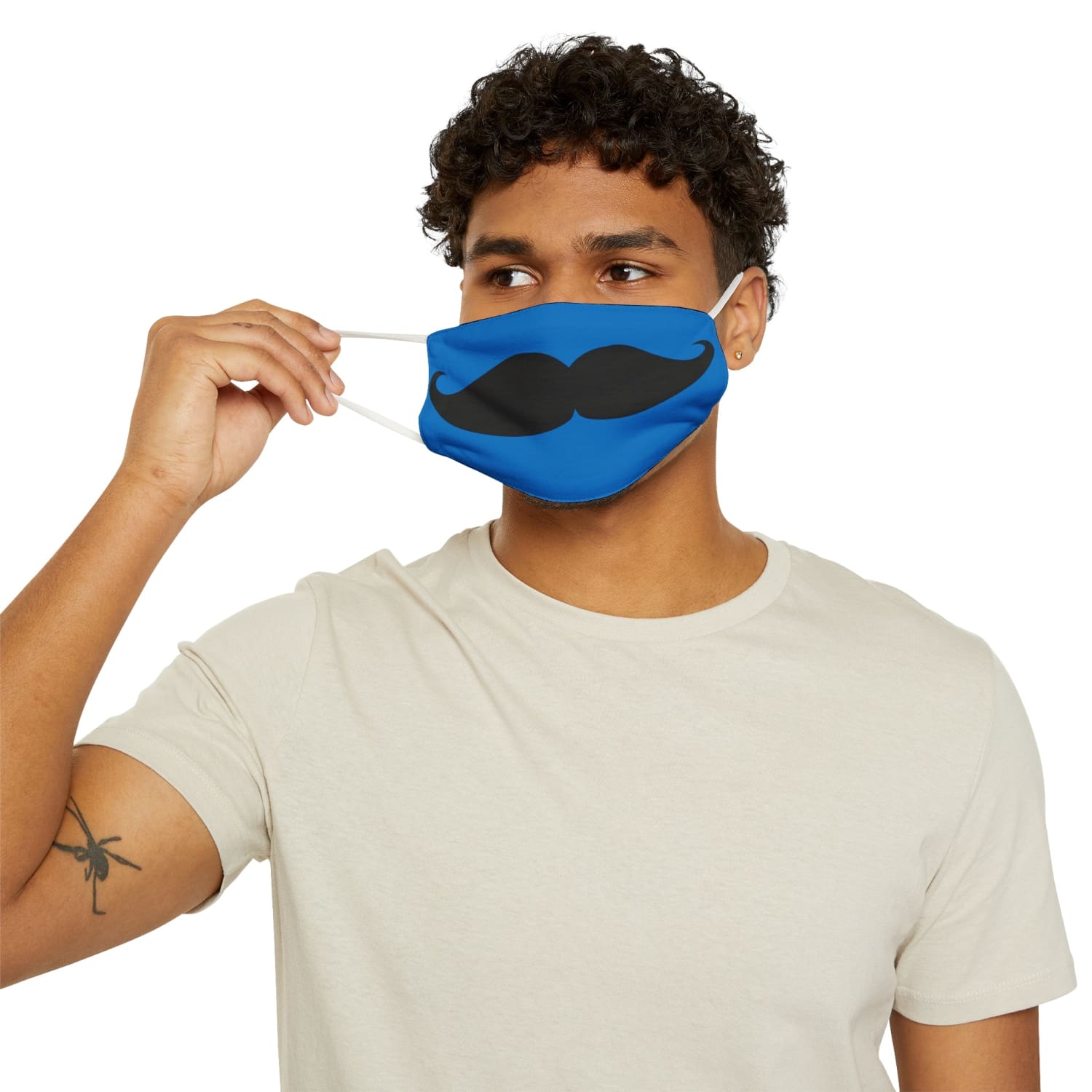 Blue Mustache Snug-Fit Fabric Face Mask - 7.3’’ × 4.5’’ - Accessories