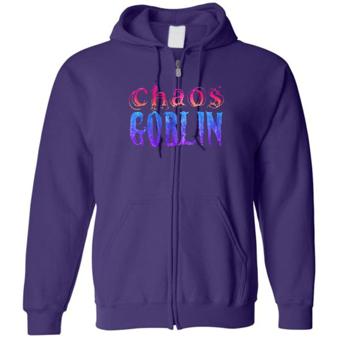 Chaos Goblin Again Unisex Zip Hoodie - Purple / S