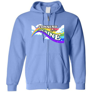 Consent before Cocaine Unisex Zip Hoodie - Carolina Blue / S