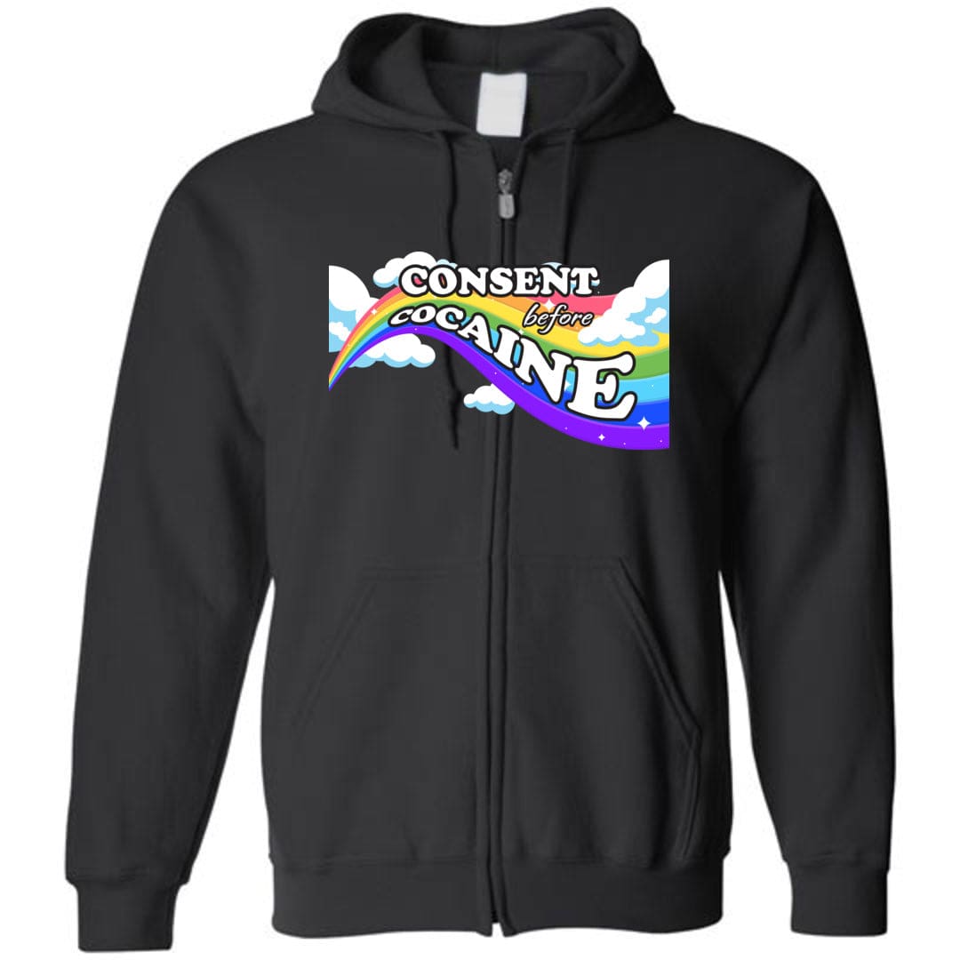 Consent before Cocaine Unisex Zip Hoodie - Black / S